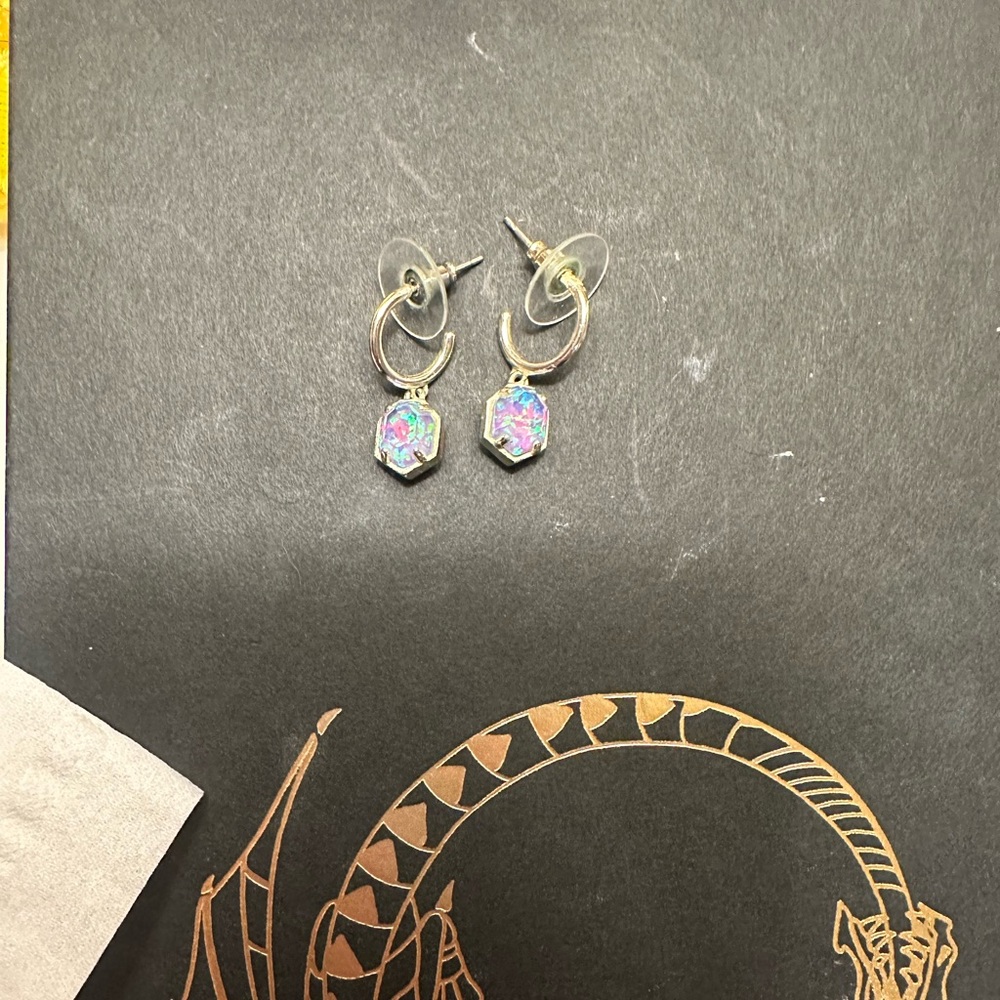 Purple Kyocera Opal Dangle Hoop Earrings Kendra Scott